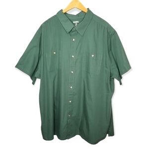 King Size Men's Plus Size Green Short Sleeve Button Front Shirt 3XL